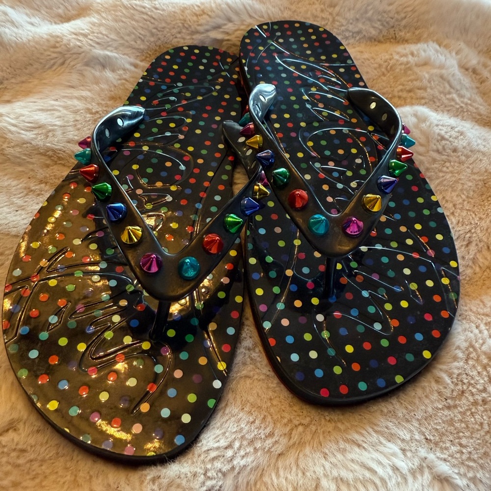 Christian Louboutin Black Sandals with Colorful Studs